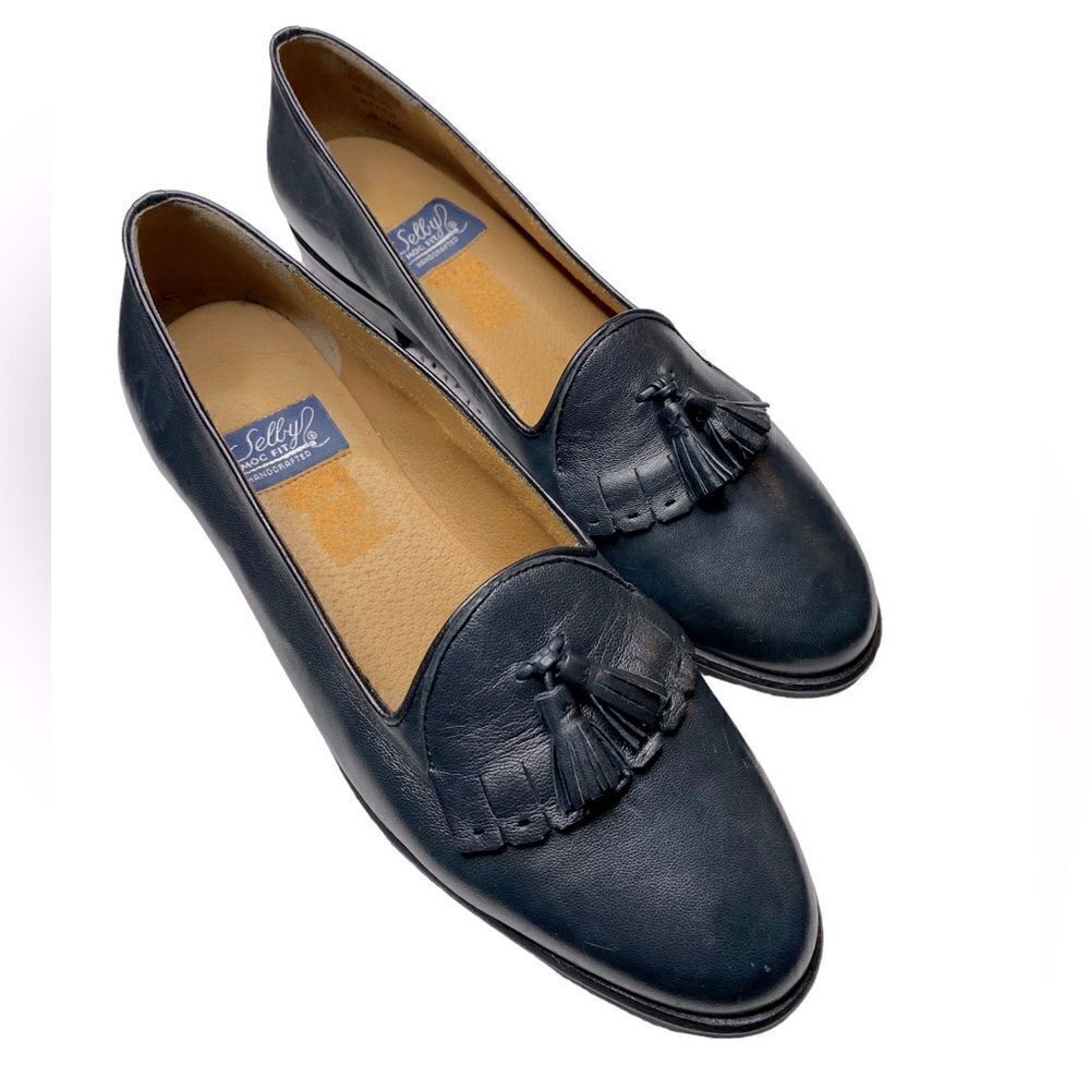 SELBY Moc Fit Wm’s Sz 8.5 Navy Blue Handcrafted Classic Leather Tassle Loafers